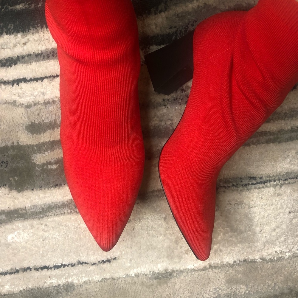 Zara Red Pointed Toe Sock Boots